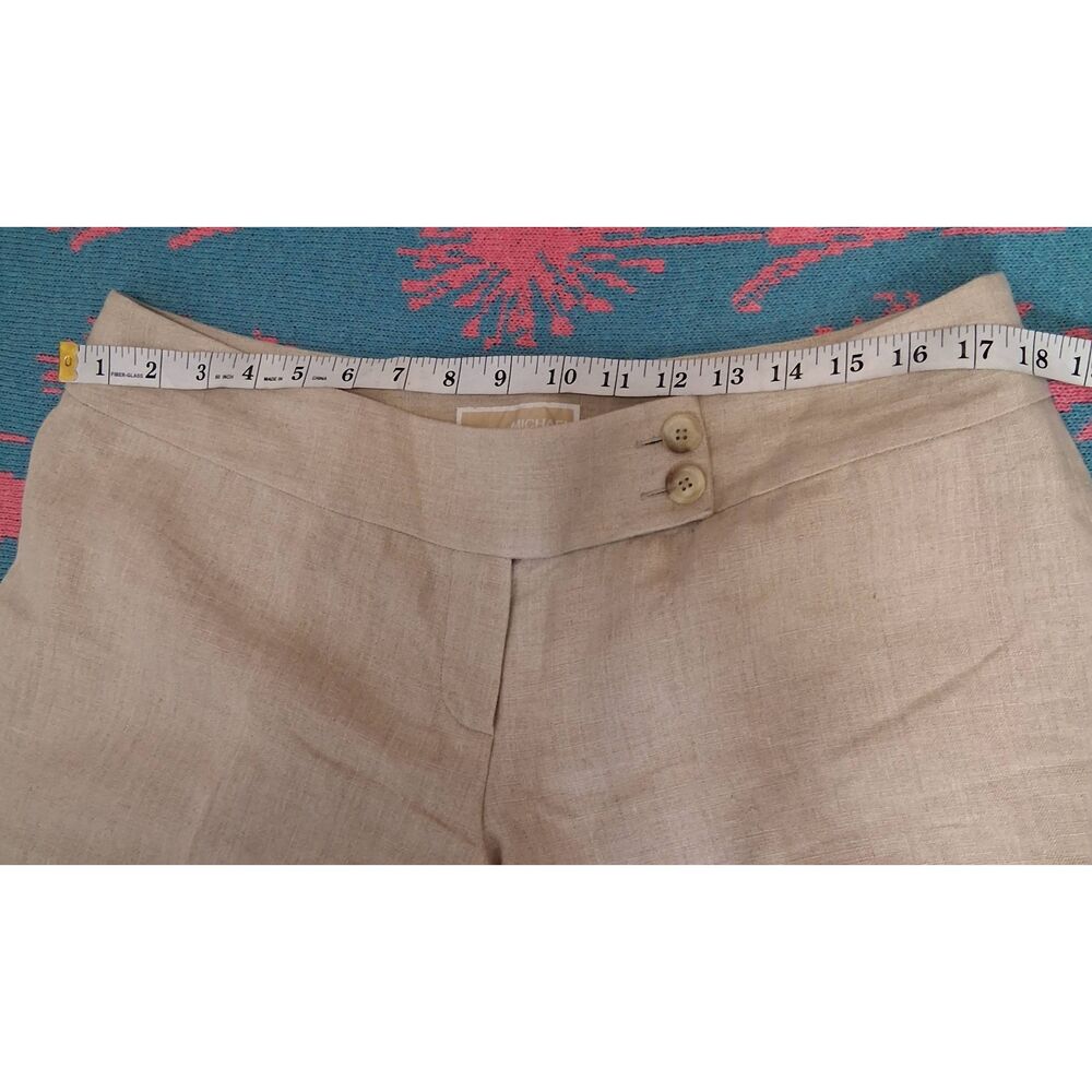 Michael kors womens size 12 wide leg cropped pants 100% linen tan beige - Picture 3 of 9